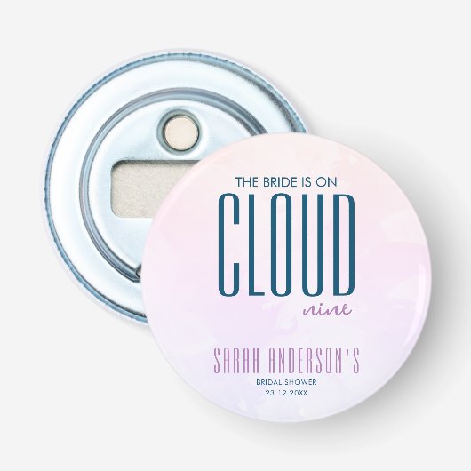 Cloud Nine Moderne Pastel Blauwe Droom Bruiloftsdo Button Flesopener (Voorkant)