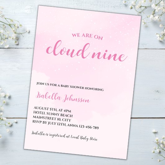 Cloud Nine Pink Clouds Baby Meisje Baby shower Kaart