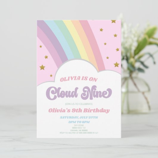 Cloud Nine Regenboog en Sterren 9e Verjaardagsfees Kaart (Staand voorkant)