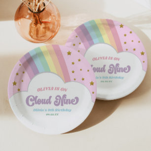 Cloud Nine Regenboog en Sterren 9e Verjaardagsfees Papieren Bordje