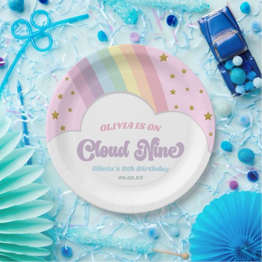 Cloud Nine Regenboog en Sterren 9e Verjaardagsfees Papieren Bordje (Feest)