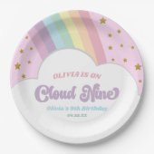 Cloud Nine Regenboog en Sterren 9e Verjaardagsfees Papieren Bordje (Voorkant)