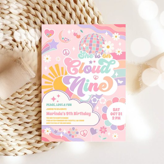 Cloud Nine Retro Groovy Daisy 9e Verjaardag Kaart