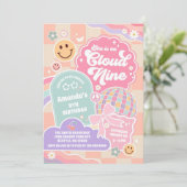 Cloud Nine Retro Groovy Daisy 9e verjaardagsuitnod Kaart (Staand voorkant)