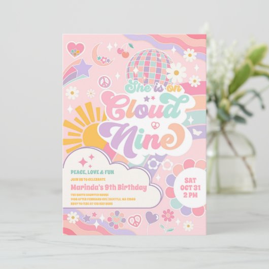 Cloud Nine Retro Groovy Daisy 9th Birthday Kaart (Staand voorkant)