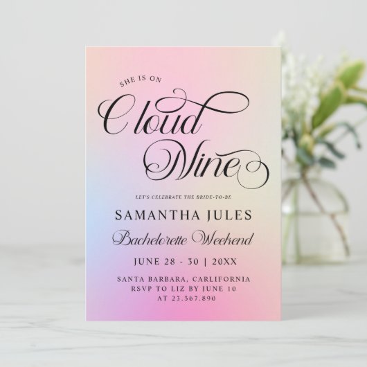 Cloud Nine Roze Gradient Bachelorette Weekend Kaart (Staand voorkant)