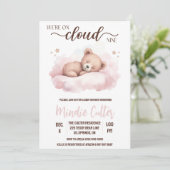 Cloud Nine, Roze Slapen Teddybeer Baby shower Kaart (Staand voorkant)