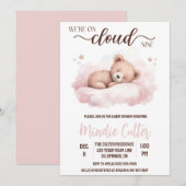 Cloud Nine, Roze Slapen Teddybeer Baby shower Kaart (Voorkant / Achterkant)