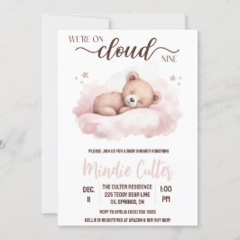 Cloud Nine, Roze Slapen Teddybeer Baby shower Kaart