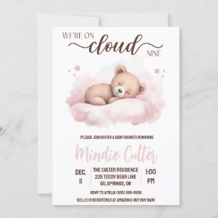 Cloud Nine, Roze Slapen Teddybeer Baby shower Kaart