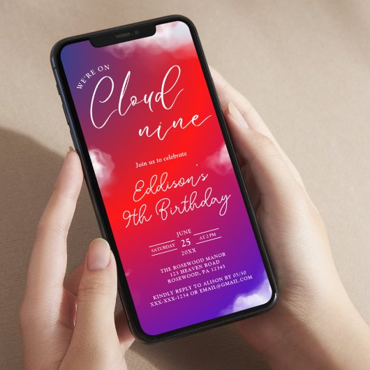 Cloud Nine Sky 9e verjaardagsfeest uitnodiging