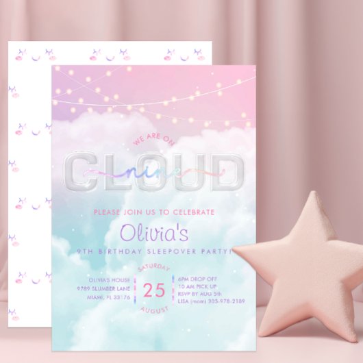 Cloud Nine Slaapfeest Uitnodiging – 9e Verjaardag