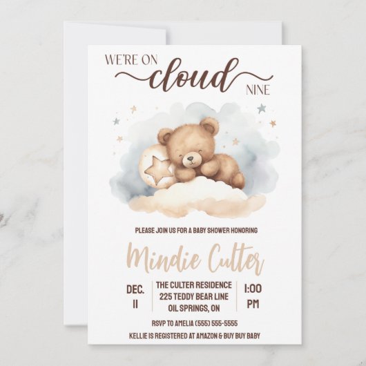 Cloud Nine, Slapen Teddybeer Baby shower Kaart (Voorkant)