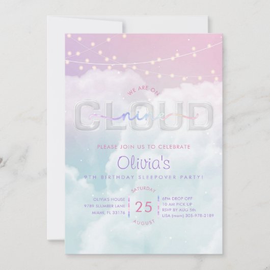 Cloud Nine Sleepover Uitnodiging - Pastel Sky 9th  (Voorkant)