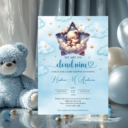 Cloud Nine teddybeer Boy Baby shower Kaart