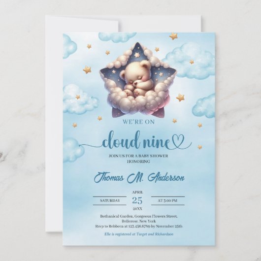 Cloud Nine teddybeer Boy Baby shower Kaart (Voorkant)