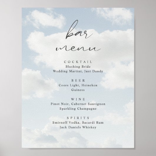 Cloud Nine Theme Cloud 9 Bar Menu Poster (Voorkant)