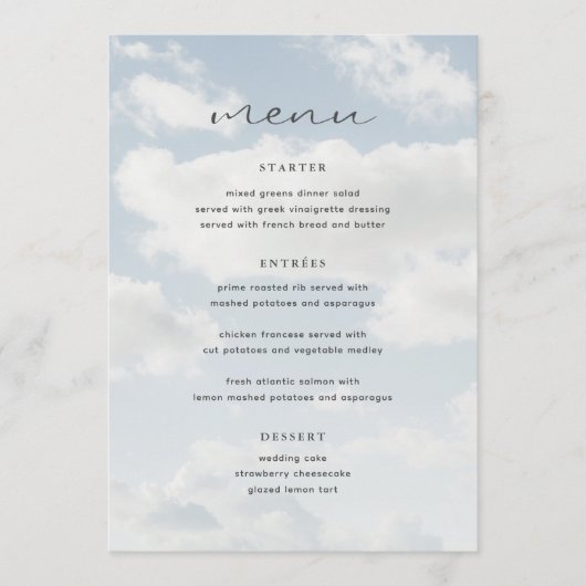 Cloud Nine Theme Cloud 9 Vrijgezellenfeest Bar Men Menu (Voorkant)