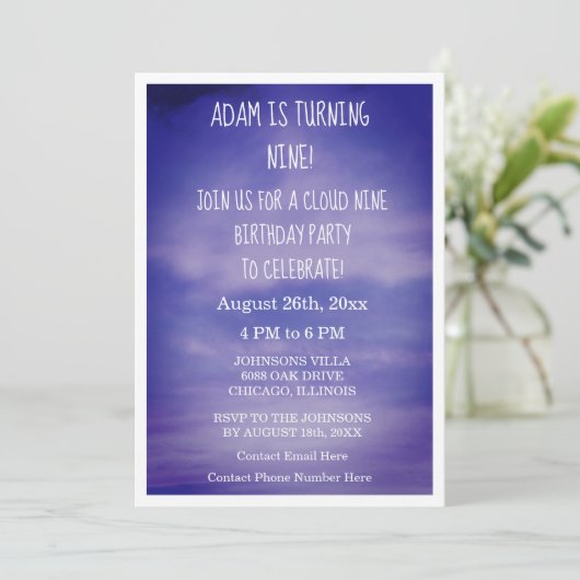 Cloud Nine Verjaardag Jongens Meisjes 9e Blauwe Ku Kaart (Staand voorkant)
