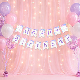 Cloud Nine Verjaardagsbanner – Waterverf Pastel Vlaggetjes