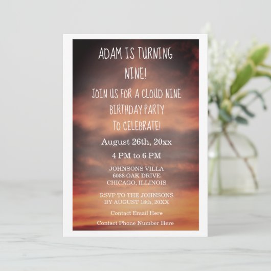 Cloud Nine verjaardagsfeestje 9e aangepaste leefti Kaart (Staand voorkant)