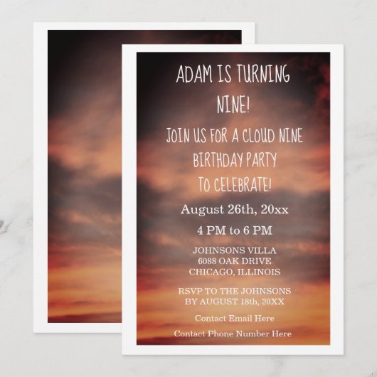 Cloud Nine verjaardagsfeestje 9e aangepaste leefti Kaart (Voorkant / Achterkant)