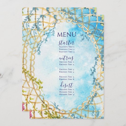 Cloud Nine Whimsical Rococo Revival Vrijgezellenfe Menu (Voorkant / Achterkant)