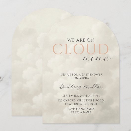 Cloud Nine White Clouds Arch Baby shower Kaart (Voorkant / Achterkant)