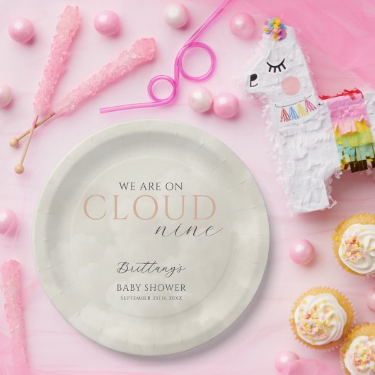 Cloud Nine White Clouds Baby shower Papieren Bordje (Feest)