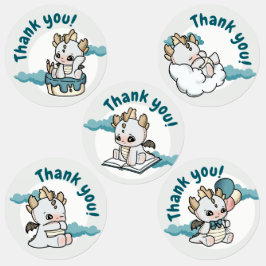 Cloud Pastel Grey Blue Baby Dragon Dank je wel Labels