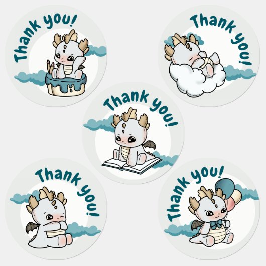 Cloud Pastel Grey Blue Baby Dragon Dank je wel Labels (Groep)