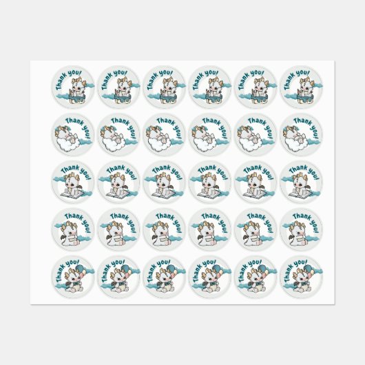 Cloud Pastel Grey Blue Baby Dragon Dank je wel Labels (Vel)