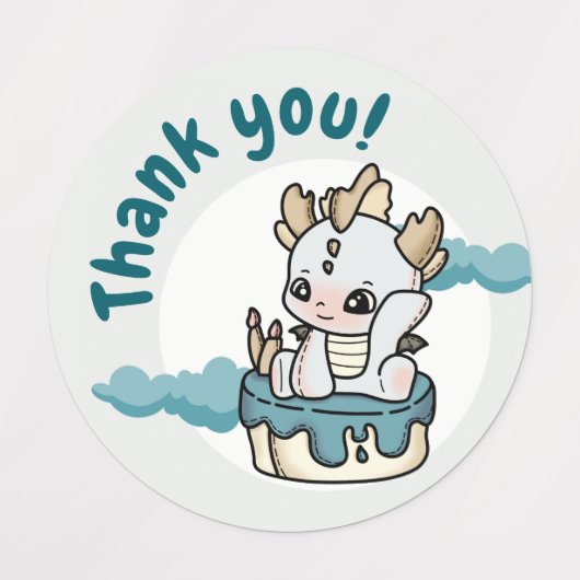 Cloud Pastel Grey Blue Baby Dragon Dank je wel Labels (Design 1)