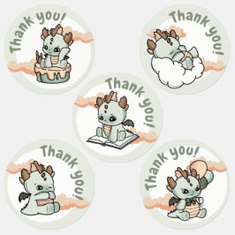 Cloud Pastel Groen Sinaasappel Baby Dragon Bedankt Labels