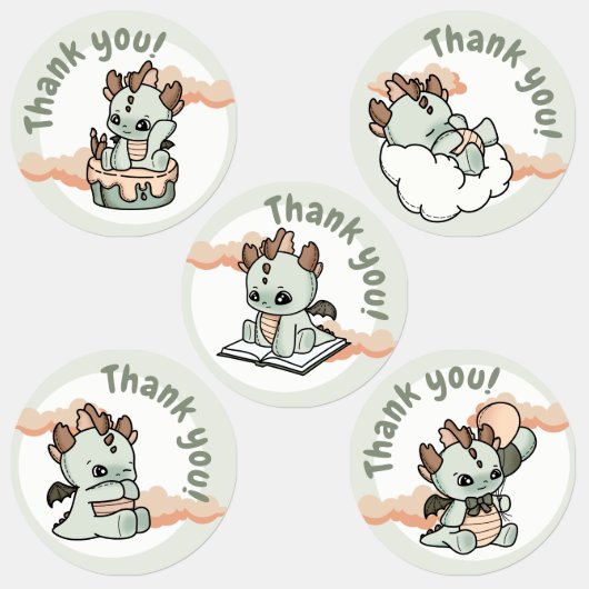 Cloud Pastel Groen Sinaasappel Baby Dragon Bedankt Labels (Groep)