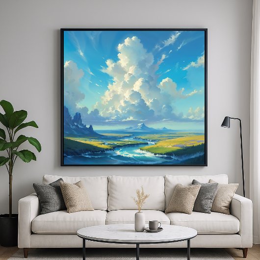 Cloud Pillar - Painterly Natuur Illustratiestijl Poster