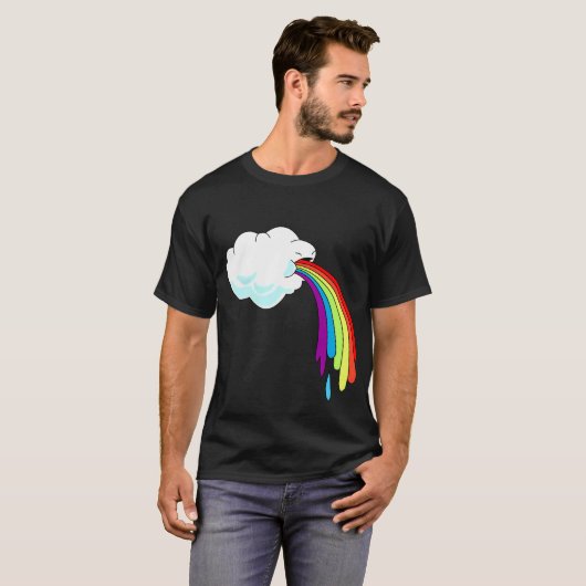Cloud Puking Rainbow Black T-shirt (Voorkant volledig)