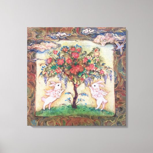 "Cloud Rabbits Tree"プレミアムキャンバスプリント Canvas Afdruk (Voorkant)
