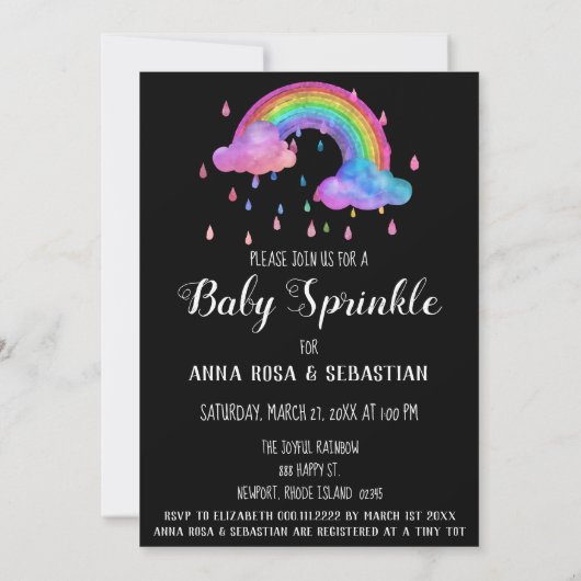 ** Cloud Rain Drops Rainbow Sprinkle Invitation Kaart (Achterkant)