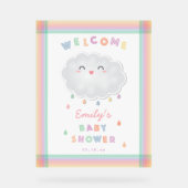 Cloud Raindrops Genderneutraal Baby shower Welkom Acryl Bord (Voorkant)