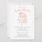 Cloud Raindrops Roze Meisje Baby shower Invitation Kaart (Voorkant)