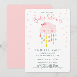 Cloud Raindrops Roze Meisje Baby shower Invitation Kaart