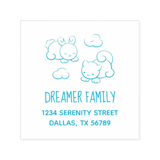 Cloud Shapes Bunny Cat Family Address Zelfinktende Stempel (Design)