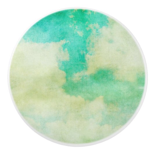 Cloud sky painting blauwgroen crème  look keramische knop (Voorkant)