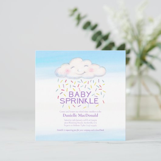 Cloud snoep baby strooien waterverf vierkant kaart (Staand voorkant)