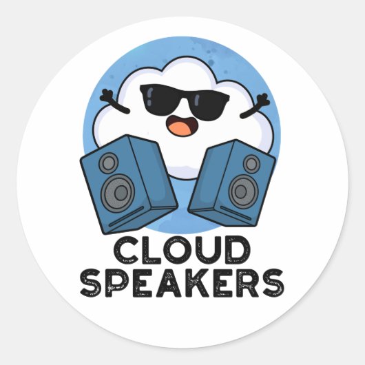 Cloud Speakers Funny Weather Pun Ronde Sticker (Voorkant)