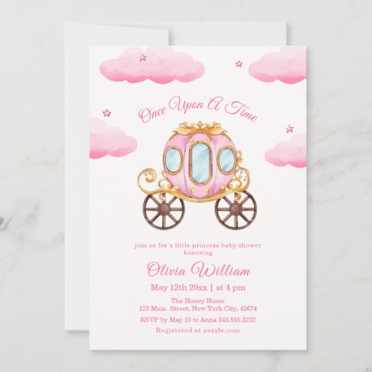 Cloud Star Fairytale Princess Carriage Baby shower Kaart (Voorkant)
