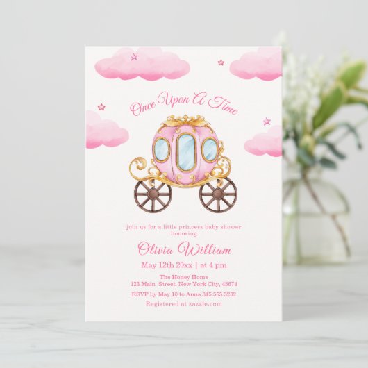 Cloud Star Fairytale Princess Carriage Baby shower Kaart (Staand voorkant)