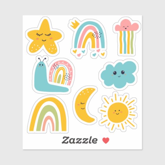 Cloud Star Rainbow & Meer Personages voor Kinderen Sticker (Vel)
