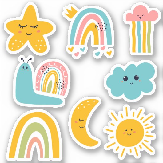 Cloud Star Regenboog & Meer Personages voor Kinder Sticker (Voorkant)